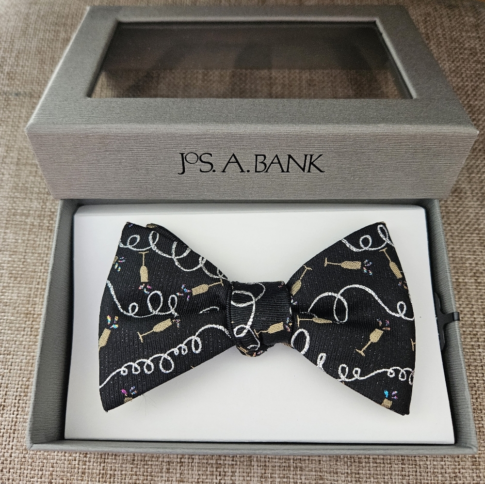 Jos A. Bank Black Pre-Tied Bow Tie with Champagne & Confetti NWT